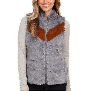 Patagonia Pelage High Pile Fleece Vest Gray Brown Chevron Zip Up Women’s L